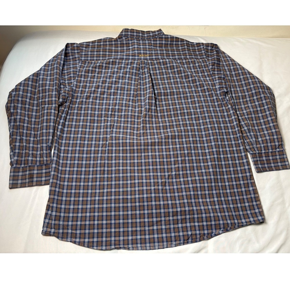 Ariat Pro Series Shirt Mens XL Blue Brown Plaid Stretch Long Sleeve Excellent - Picture 2 of 14